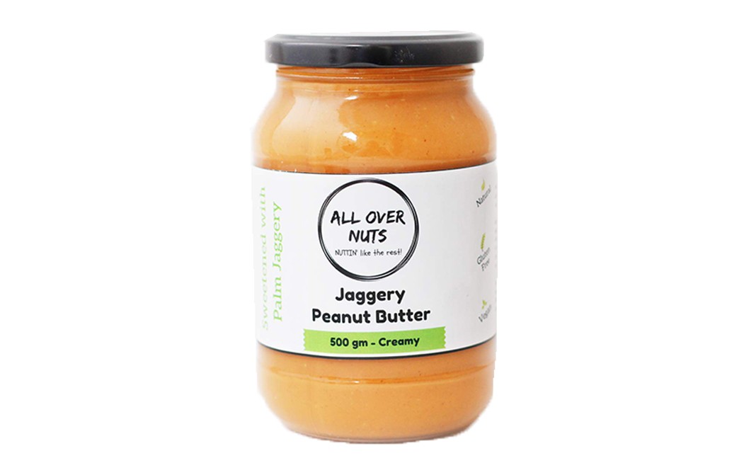 All Over Nuts Jaggery Peanut Butter Creamy  Glass Jar  500 grams